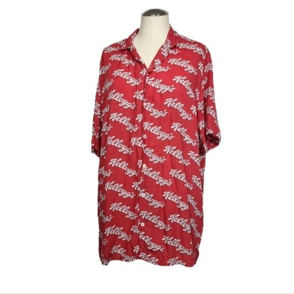 Divided Kelloggs Red White Button Down Short Sleeve Shirt XL - Picture 1 of 9